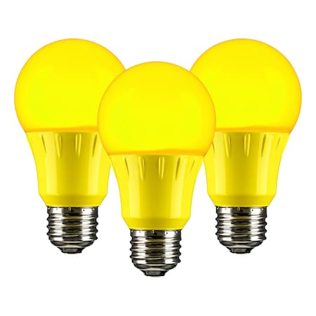 Sunlite LED A19 Colored Light Bulb, 3 Watts 25w Equivalent, E26 Medium Base, Non-Dimmable, Yellow, 3PK 41725-NS